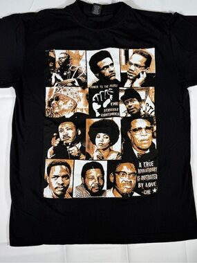 Black History Graphic Men’s T-Shirt with Revolutionary Icons -Large